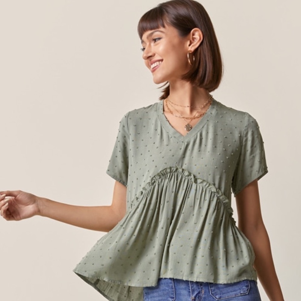 Debbie Clip Dot Babydoll Blouse